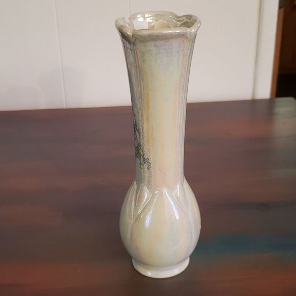 Vintage Iridescent Bud Vase with Floral Design - Picture 2 of 9